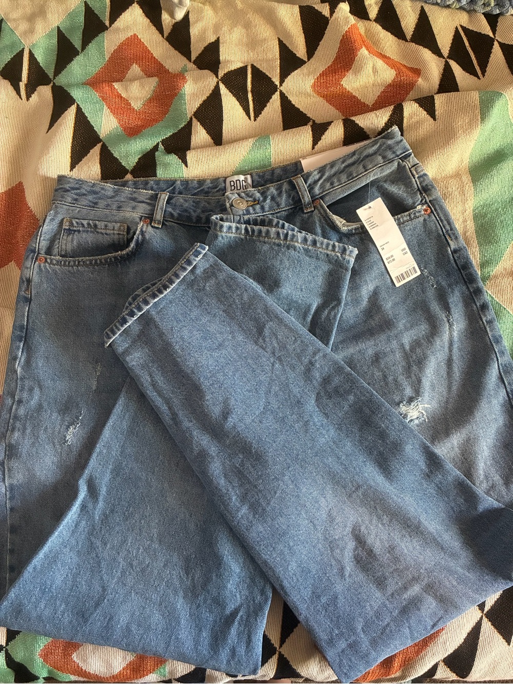 BDG High Waisted Mom Jeans Distressed Denim Relaxed Fit new with tags size 34